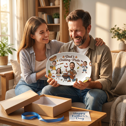 Personalized Dad’s Grilling Plate – Custom BBQ Serving Platter Gift for Dad