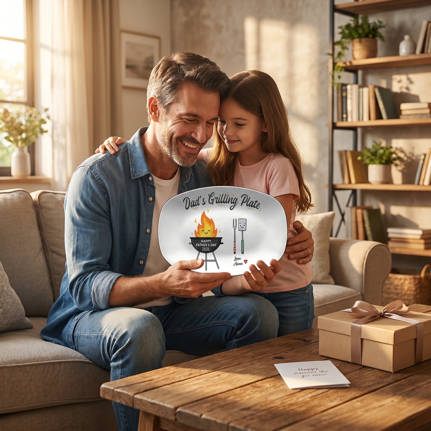 Personalized Happy Father’s Day Grilling Plate – BBQ Decoration Keepsake for Dad
