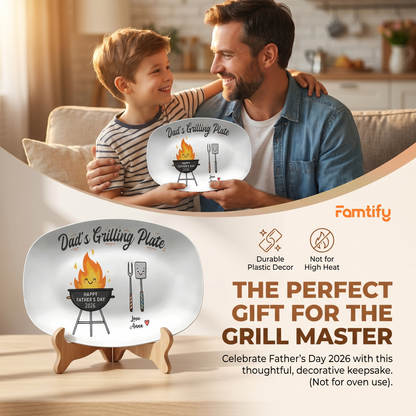 Personalized Happy Father’s Day Grilling Plate – BBQ Decoration Keepsake for Dad