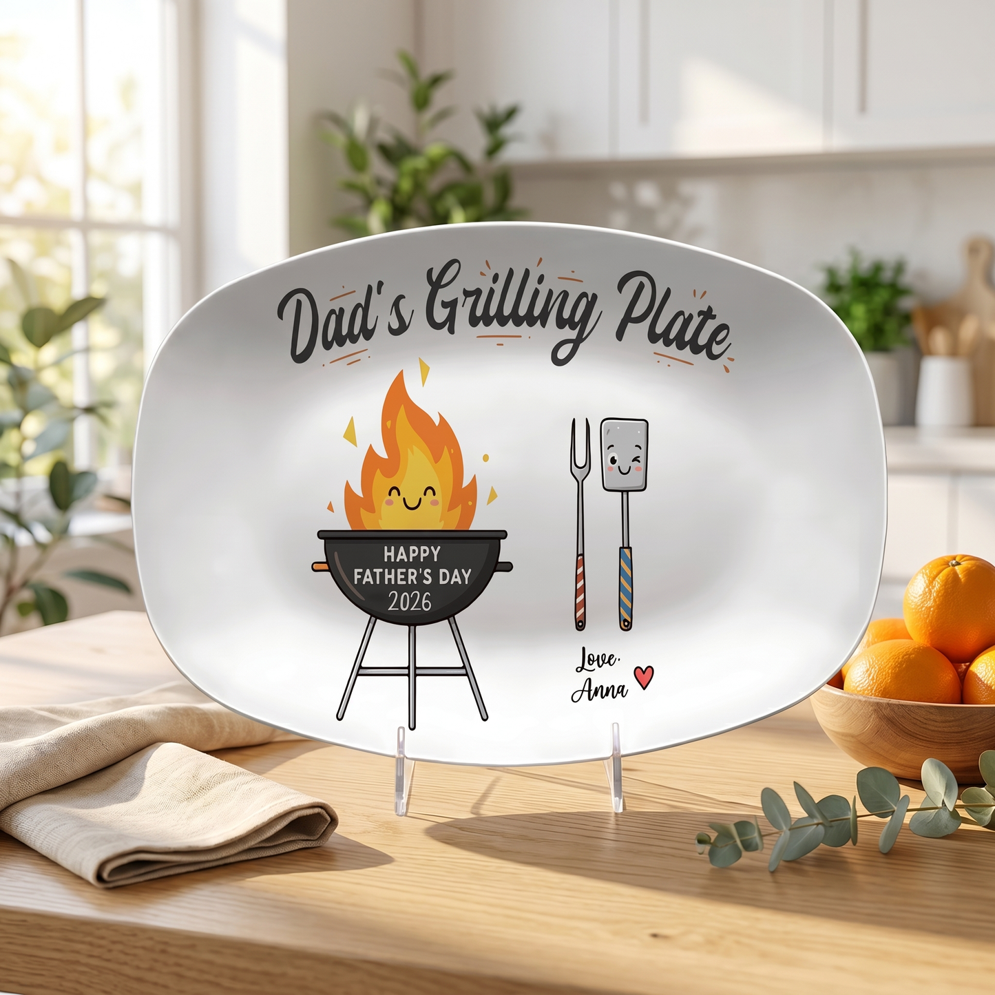 Personalized Happy Father’s Day Grilling Plate – BBQ Decoration Keepsake for Dad