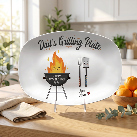 Personalized Happy Father’s Day Grilling Plate – BBQ Decoration Keepsake for Dad