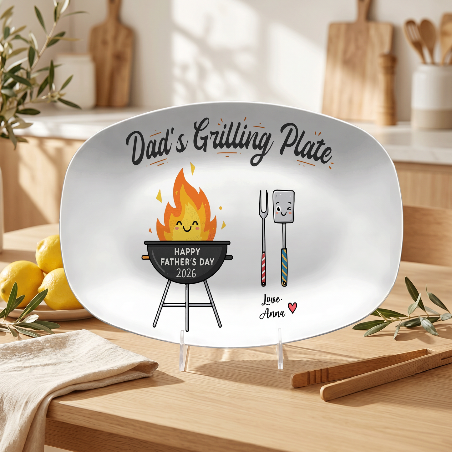 Personalized Happy Father’s Day Grilling Plate – BBQ Decoration Keepsake for Dad