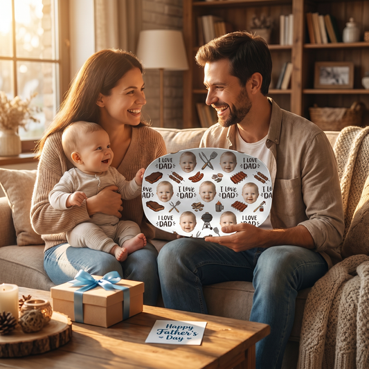 Personalized "I Love Dad" Photo Pattern Grilling Plate - BBQ Decoration Keepsake