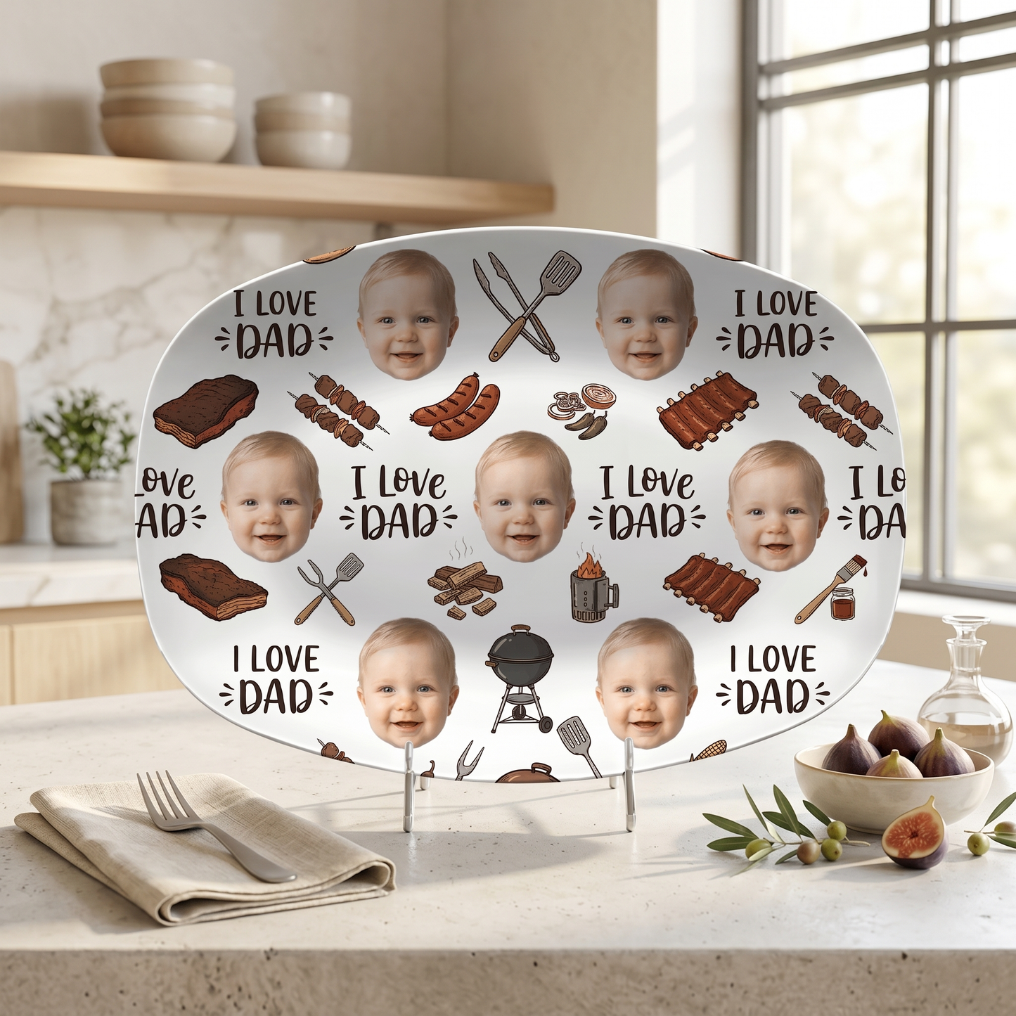 Personalized “I Love Dad” Photo Pattern Grilling Plate – BBQ Decoration Keepsake