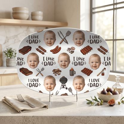 Personalized “I Love Dad” Photo Pattern Grilling Plate – BBQ Decoration Keepsake