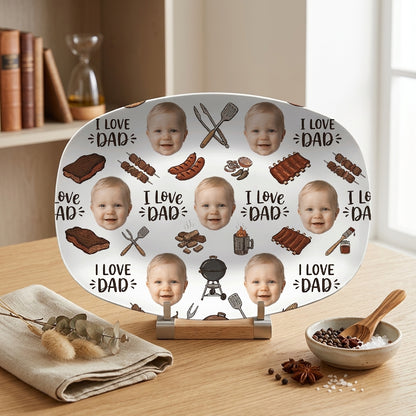 Personalized “I Love Dad” Photo Pattern Grilling Plate – BBQ Decoration Keepsake