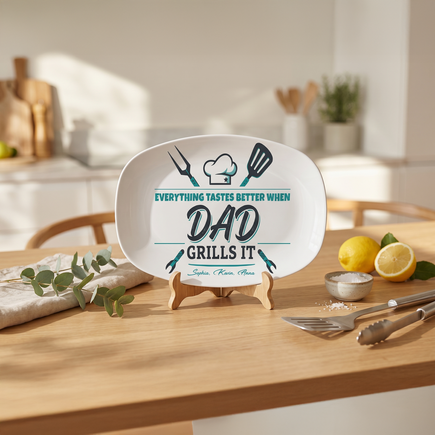 Personalized “Everything Tastes Better When Dad Grills It” Decorative Plate