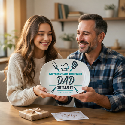 Personalized “Everything Tastes Better When Dad Grills It” Decorative Plate