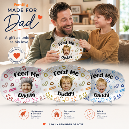 Personalized “Feed Me Daddy” Decorative Plate – Funny BBQ Keepsake for Dad