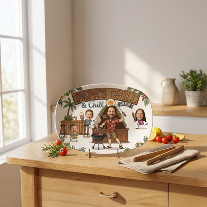 Personalized “Papa’s Grill And Chill Crew” Decorative Plate – BBQ Family Keepsake