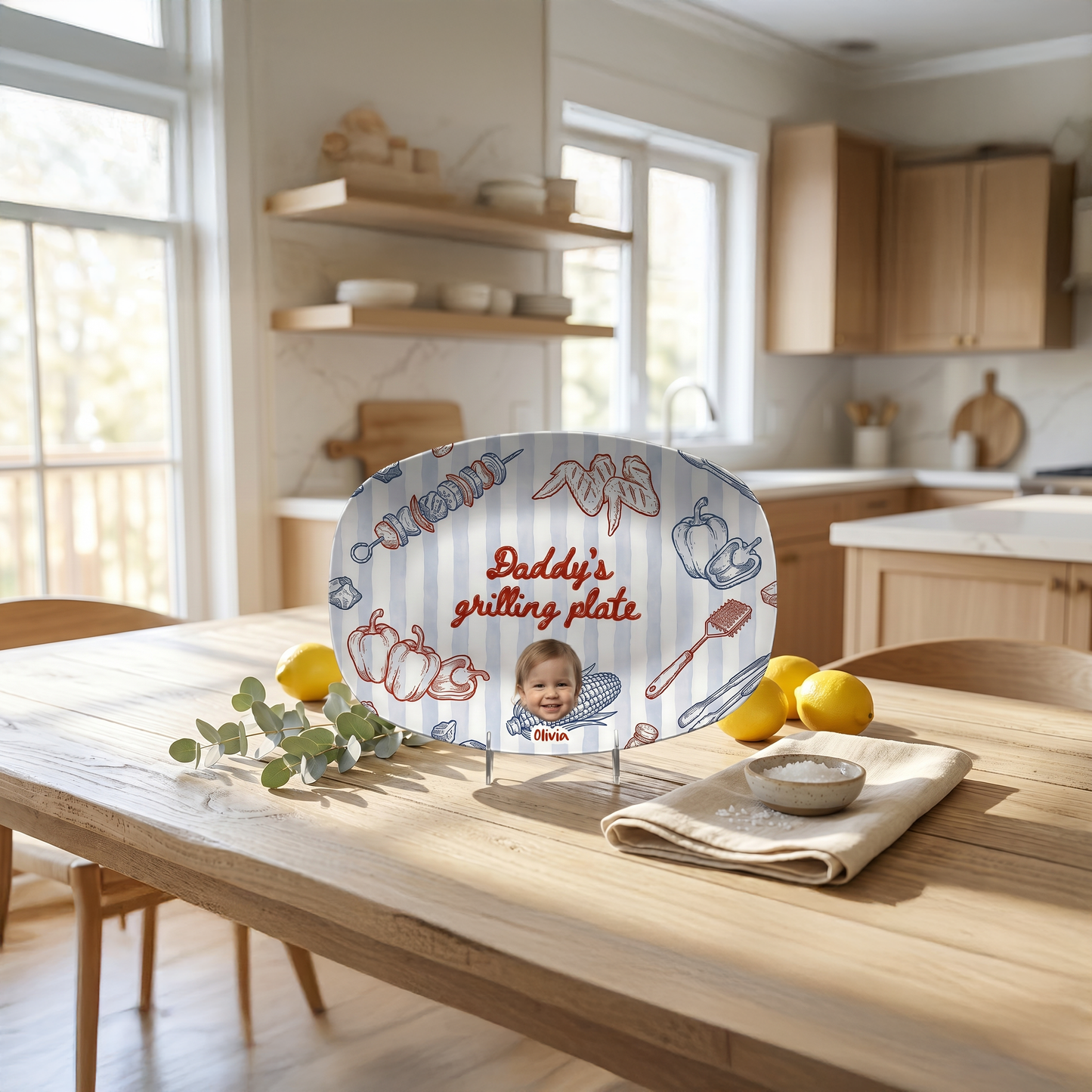 Personalized Daddy’s Grilling Plate – Custom Name & Photo BBQ Decoration