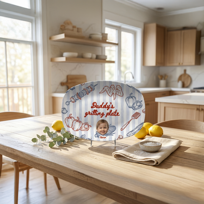 Personalized Daddy’s Grilling Plate – Custom Name & Photo BBQ Decoration