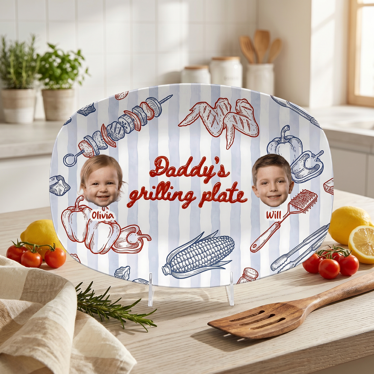 Personalized Daddy’s Grilling Plate – Custom Name & Photo BBQ Decoration