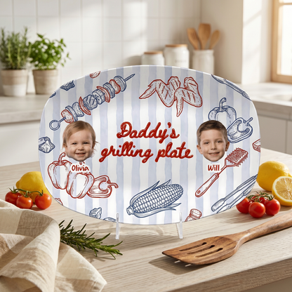 Personalized Daddy’s Grilling Plate – Custom Name & Photo BBQ Decoration