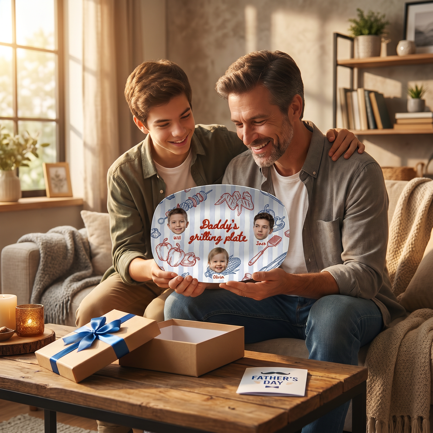 Personalized Daddy’s Grilling Plate – Custom Name & Photo BBQ Decoration