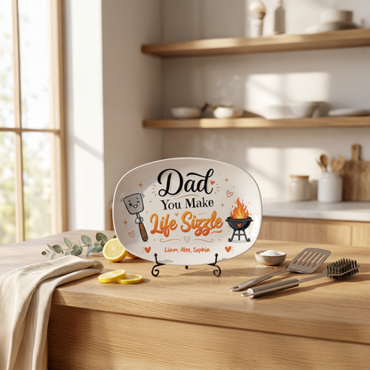 Personalized “Dad You Make Life Sizzle” Decorative Plate – BBQ Keepsake for Dad