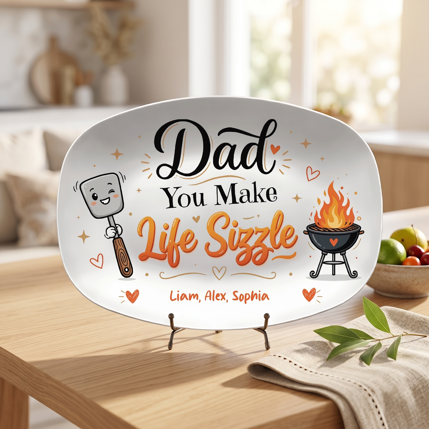 Personalized “Dad You Make Life Sizzle” Decorative Plate – BBQ Keepsake for Dad