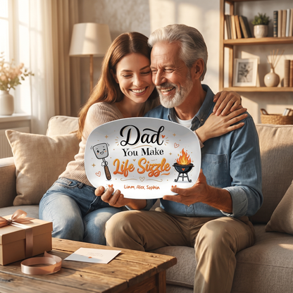 Personalized “Dad You Make Life Sizzle” Decorative Plate – BBQ Keepsake for Dad