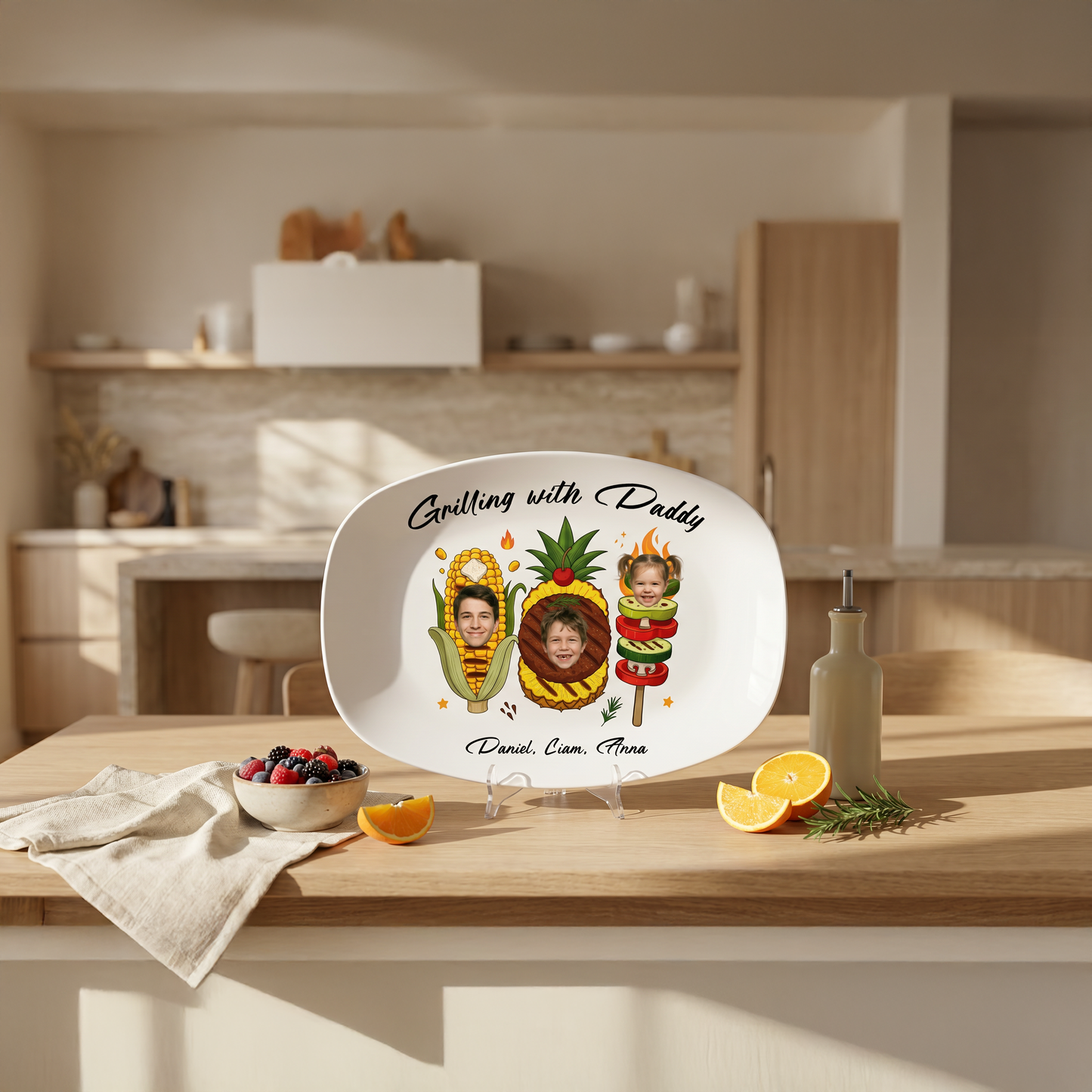 Personalized “Grilling With Daddy” Decorative Plate – Custom Photo BBQ Keepsake