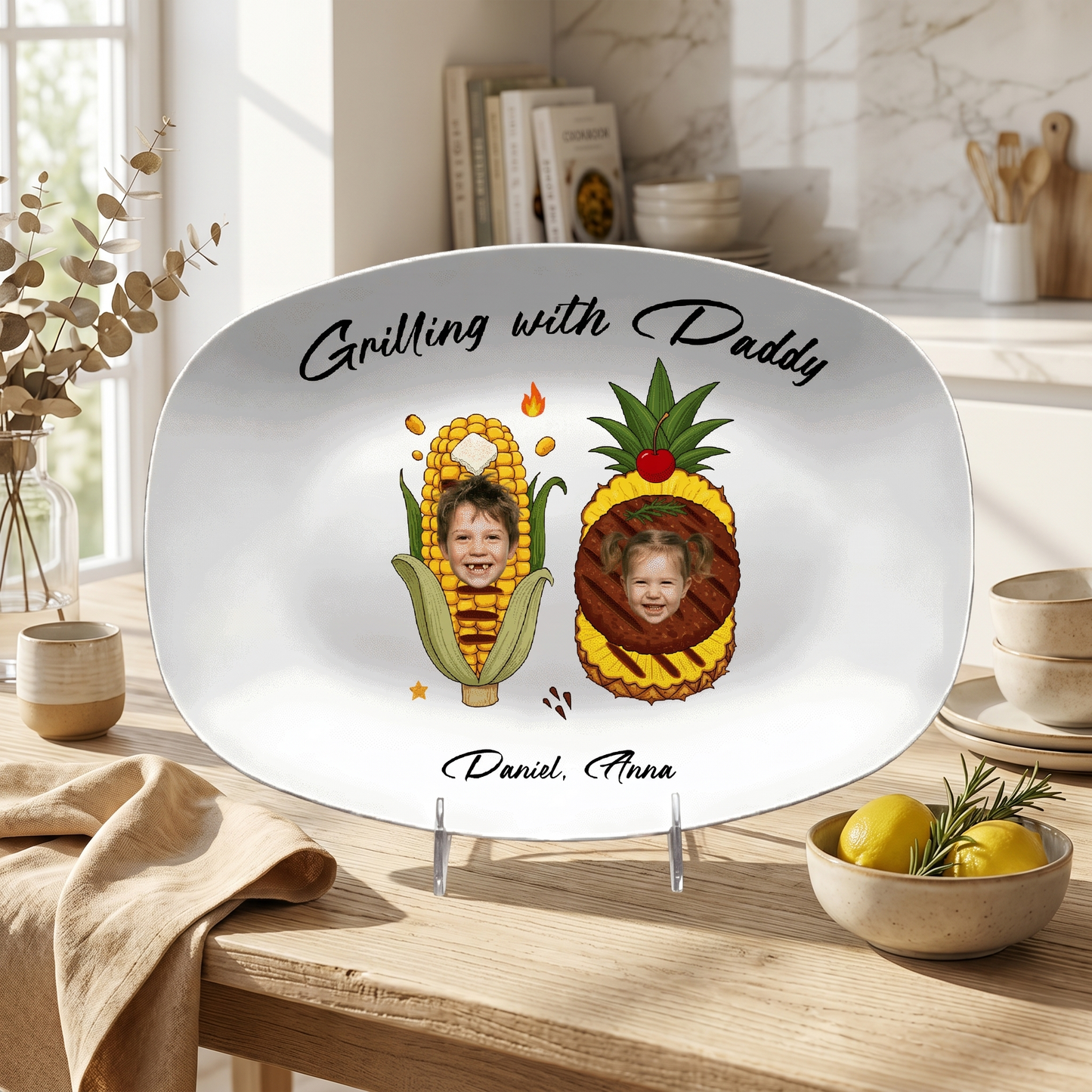 Personalized “Grilling With Daddy” Decorative Plate – Custom Photo BBQ Keepsake