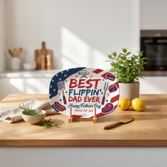 Personalized "Best Flippin' Dad Ever" Decorative Plate - BBQ Keepsake for Dad
