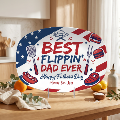 Personalized “Best Flippin’ Dad Ever” Decorative Plate – BBQ Keepsake for Dad