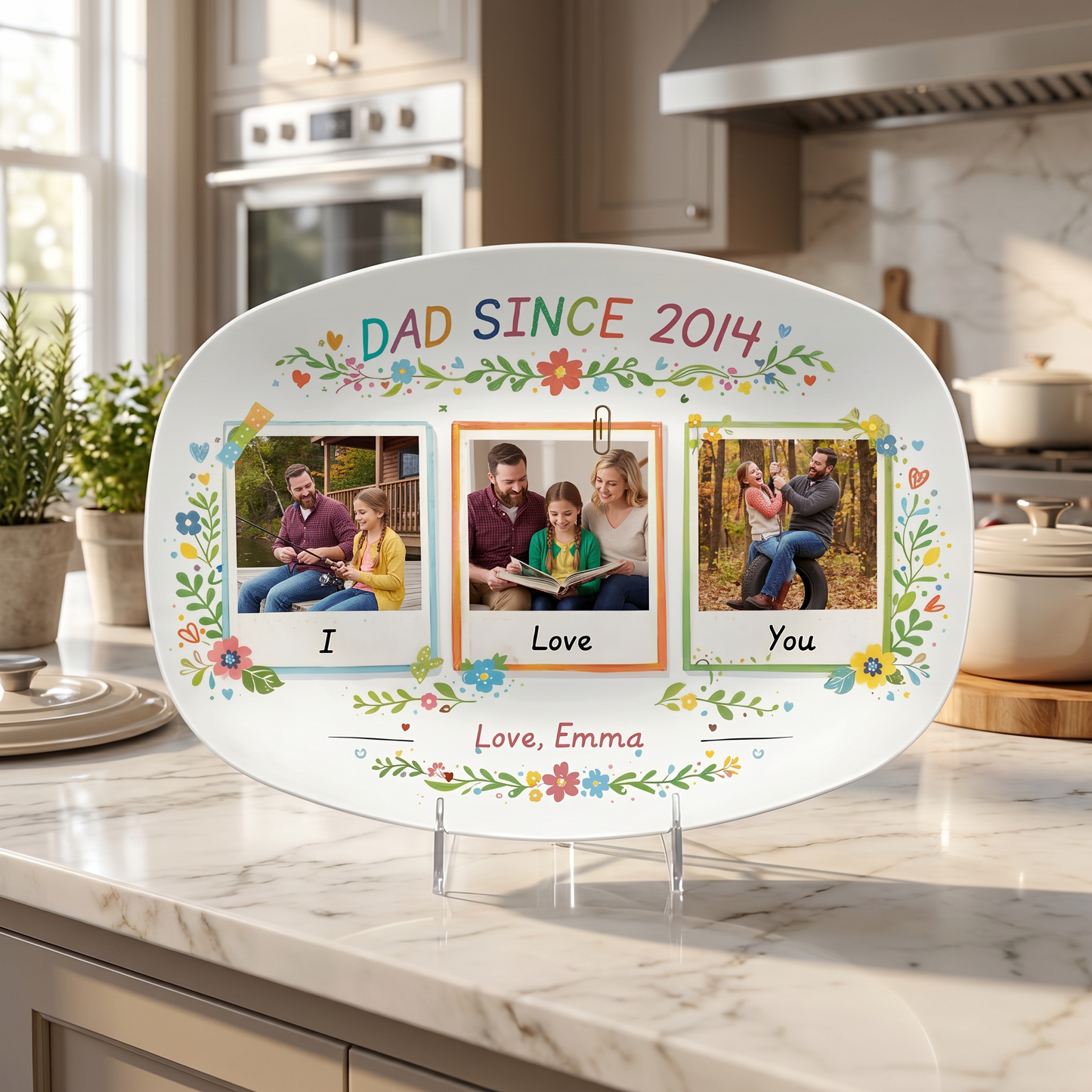 Personalized “We Love Dad” Decorative Plate – Custom Photo Family Keepsake