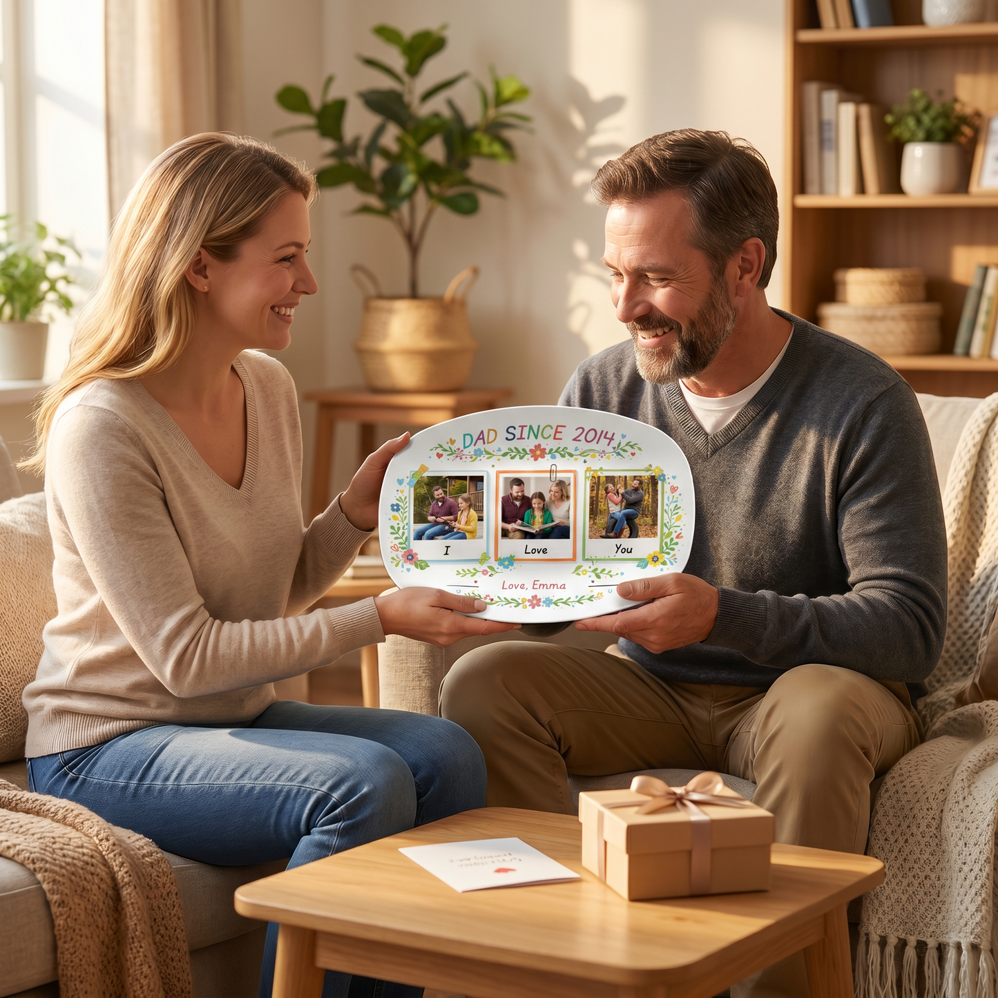 Personalized “We Love Dad” Decorative Plate – Custom Photo Family Keepsake
