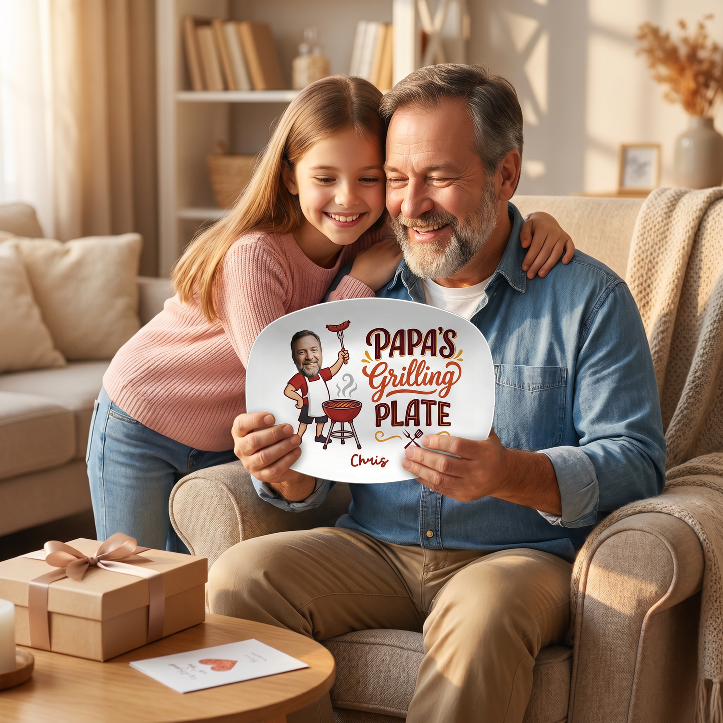 Personalized Papa’s Grilling Plate – Custom Photo & Name BBQ Decoration
