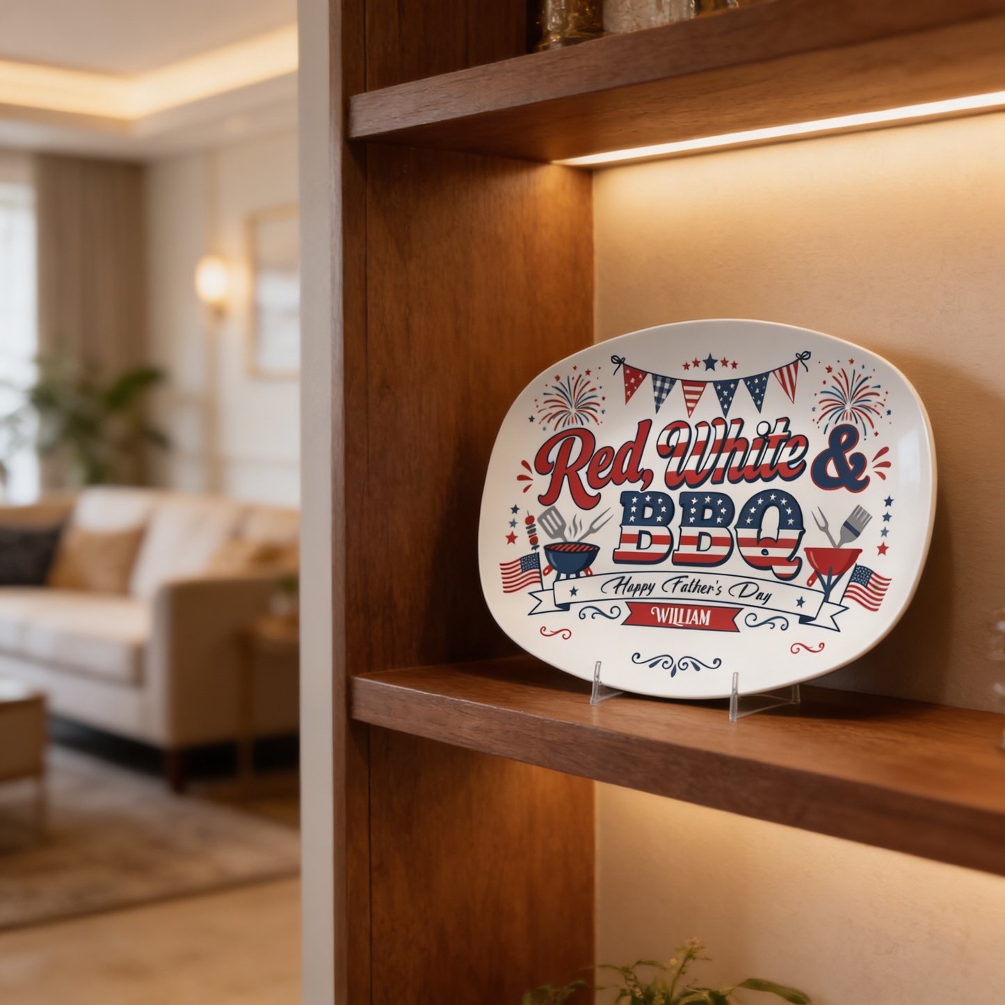 Personalized “Red, White & BBQ” Decorative Plate – Patriotic BBQ Keepsake