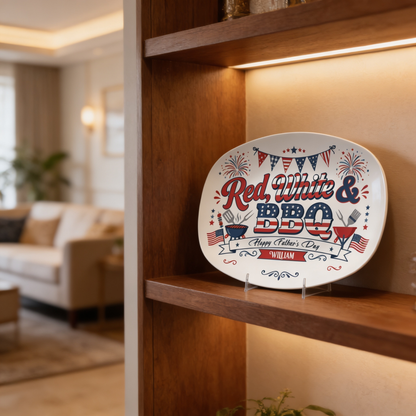 Personalized “Red, White & BBQ” Decorative Plate – Patriotic BBQ Keepsake