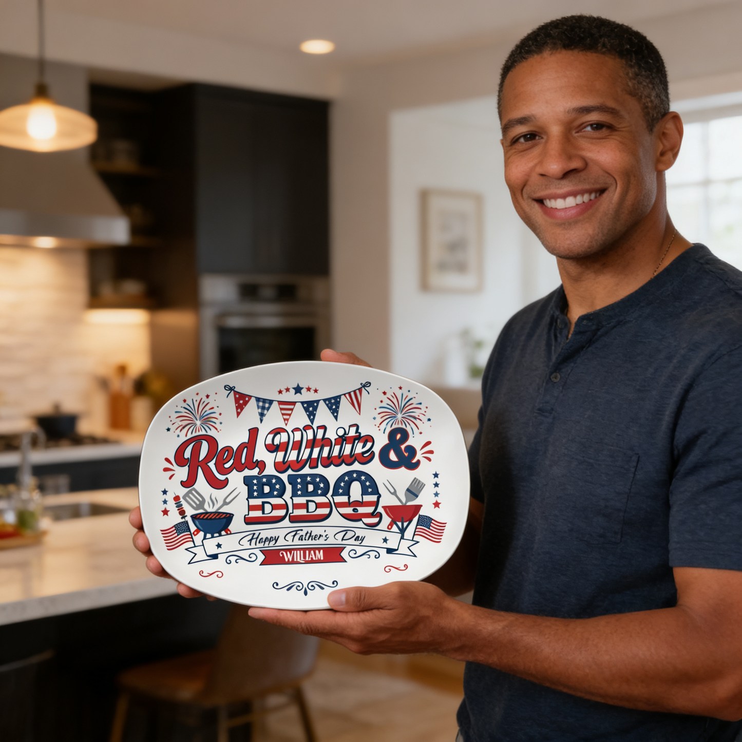 Personalized “Red, White & BBQ” Decorative Plate – Patriotic BBQ Keepsake