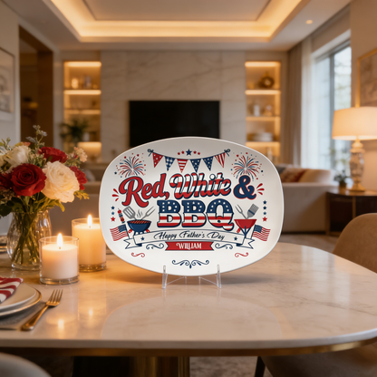 Personalized “Red, White & BBQ” Decorative Plate – Patriotic BBQ Keepsake
