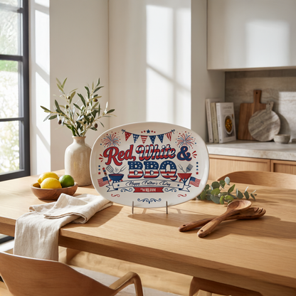 Personalized “Red, White & BBQ” Decorative Plate – Patriotic BBQ Keepsake
