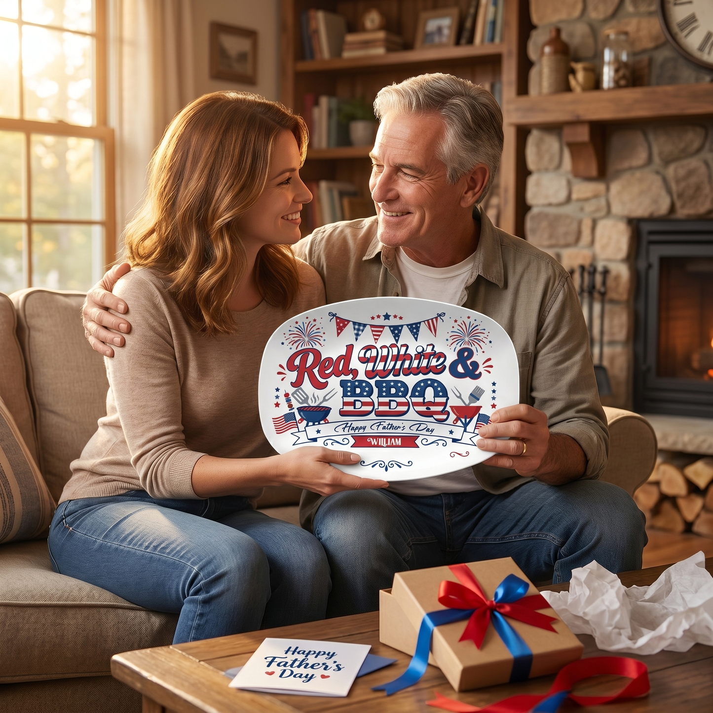 Personalized “Red, White & BBQ” Decorative Plate – Patriotic BBQ Keepsake