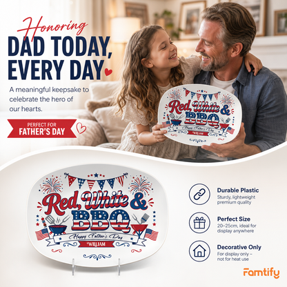 Personalized “Red, White & BBQ” Decorative Plate – Patriotic BBQ Keepsake