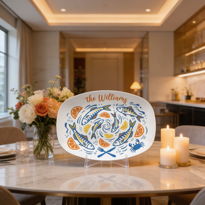 Personalized Seafood Decorative Plate – Custom Family Name Coastal Keepsake