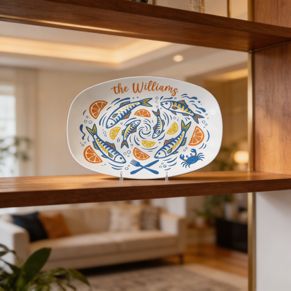 Personalized Seafood Decorative Plate – Custom Family Name Coastal Keepsake
