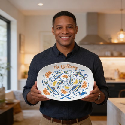 Personalized Seafood Decorative Plate – Custom Family Name Coastal Keepsake