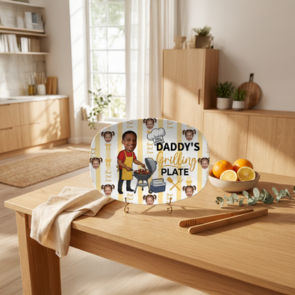 Personalized “Best Dad Ever” Daddy’s Grilling Plate – BBQ Decorative Keepsake