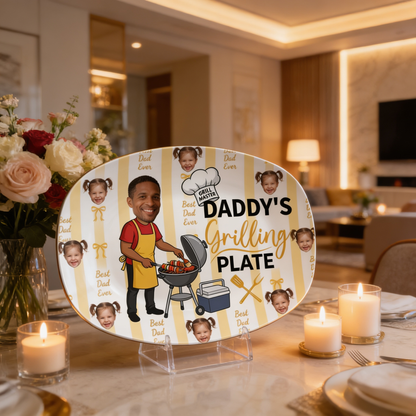 Personalized “Best Dad Ever” Daddy’s Grilling Plate – BBQ Decorative Keepsake