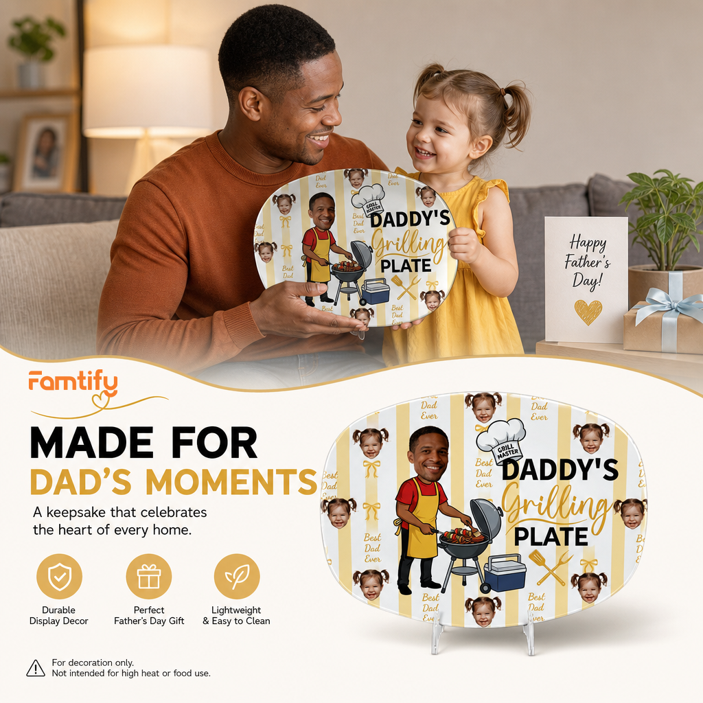 Personalized “Best Dad Ever” Daddy’s Grilling Plate – BBQ Decorative Keepsake