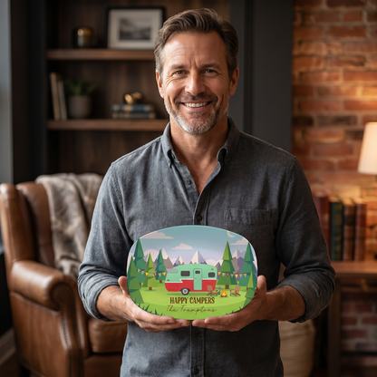 Personalized “Happy Camper” Decorative Plate – Custom Camping Family Keepsake