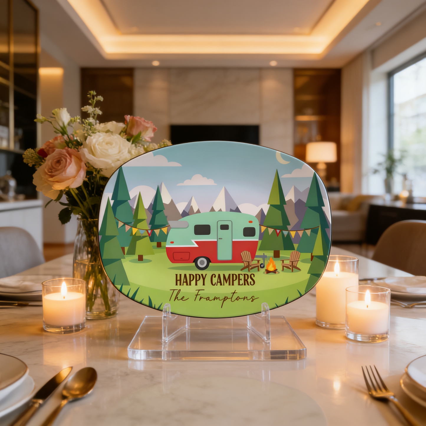 Personalized “Happy Camper” Decorative Plate – Custom Camping Family Keepsake