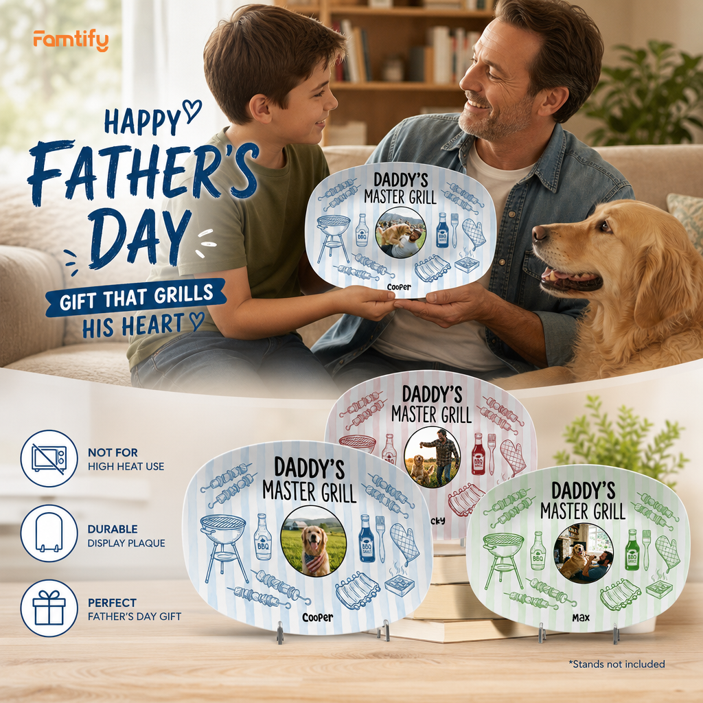 Personalized “Daddy’s Master Grill” Decorative Plate – BBQ Keepsake for Dad
