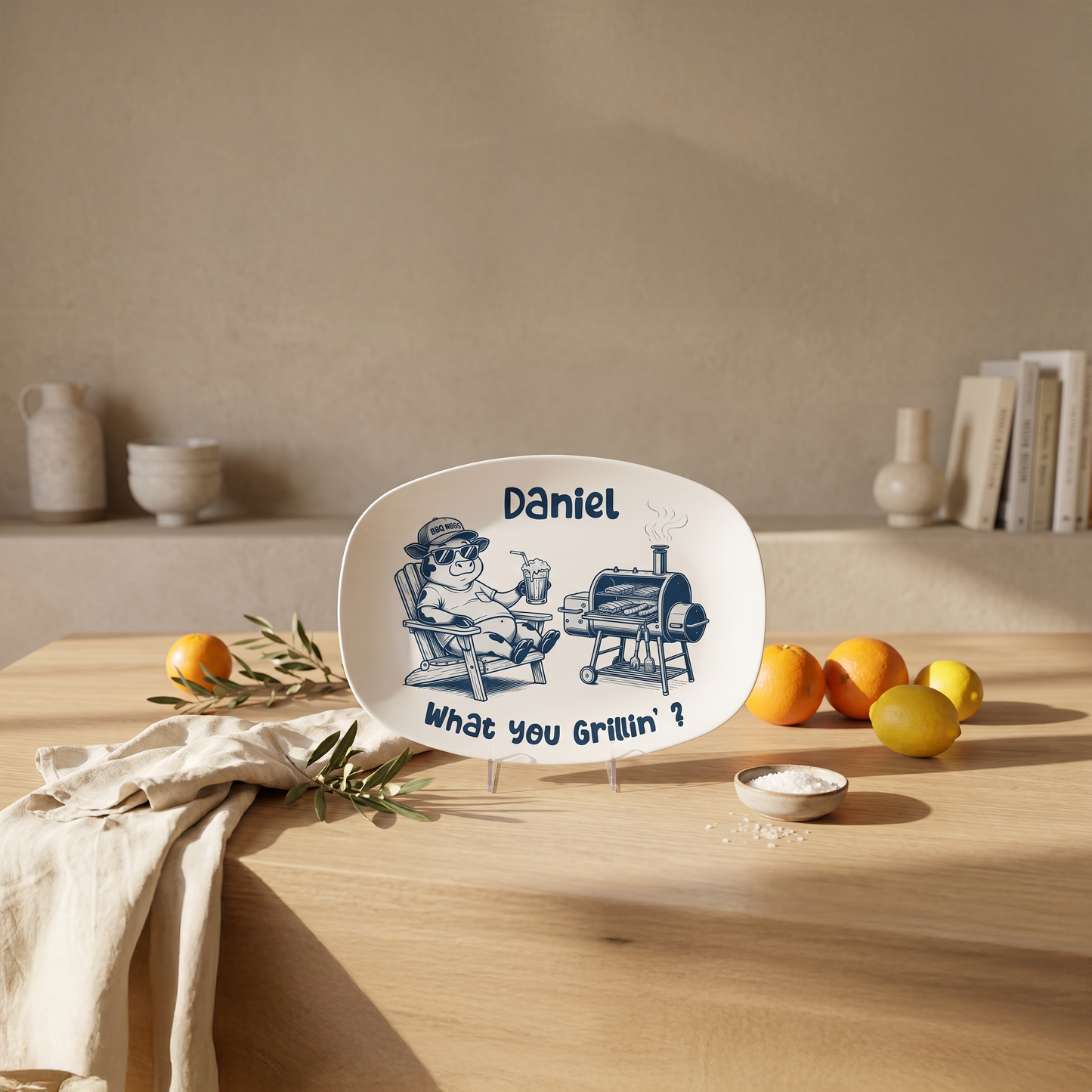 Personalized “What You Grillin’?” Decorative Plate – Funny BBQ Keepsake for Dad
