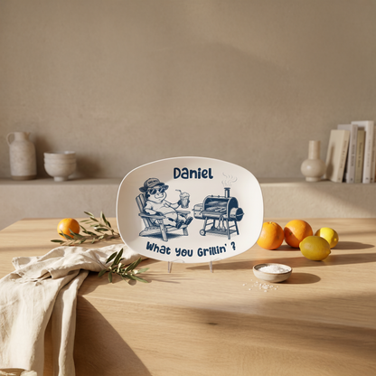 Personalized “What You Grillin’?” Decorative Plate – Funny BBQ Keepsake for Dad