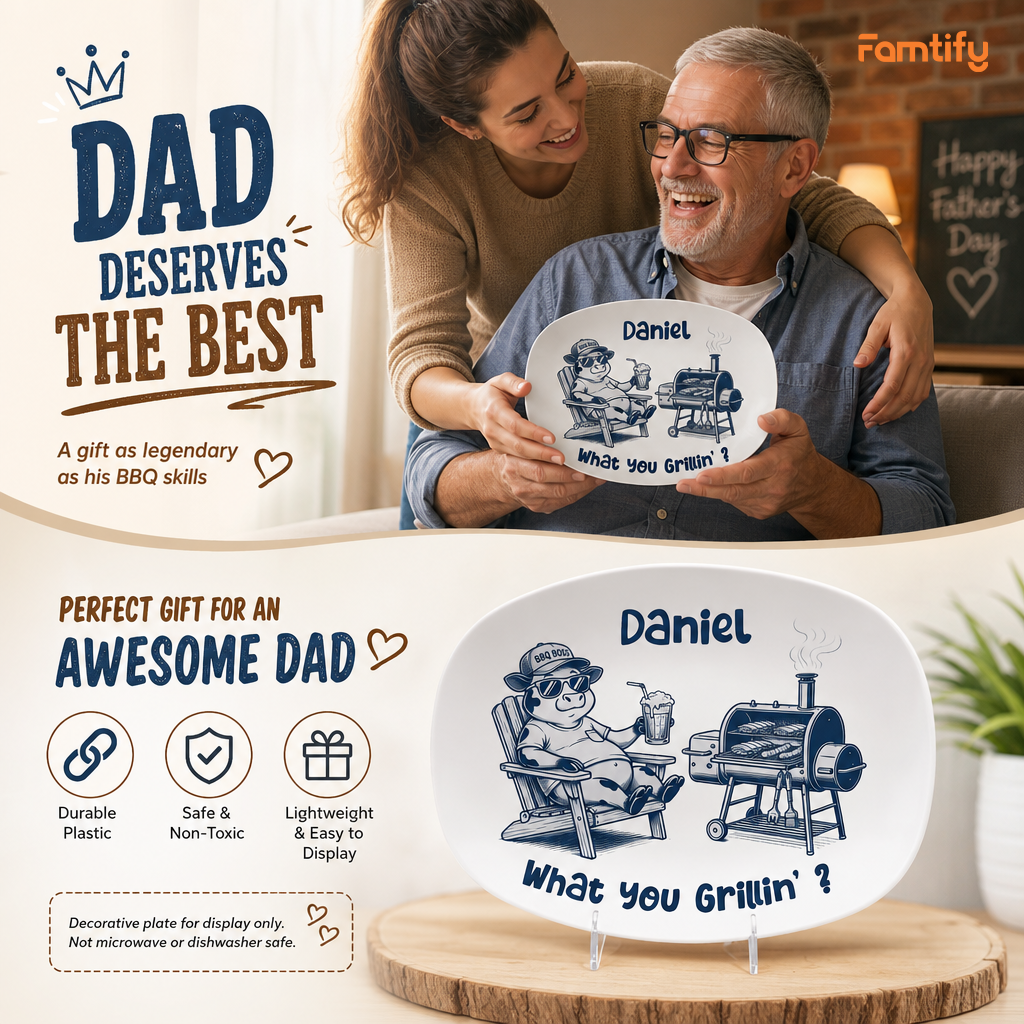Personalized “What You Grillin’?” Decorative Plate – Funny BBQ Keepsake for Dad
