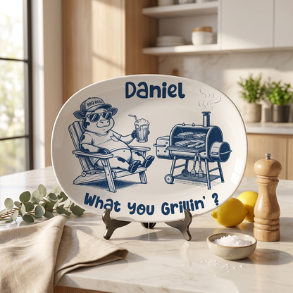Personalized “What You Grillin’?” Decorative Plate – Funny BBQ Keepsake for Dad