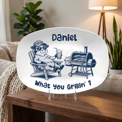 Personalized “What You Grillin’?” Decorative Plate – Funny BBQ Keepsake for Dad